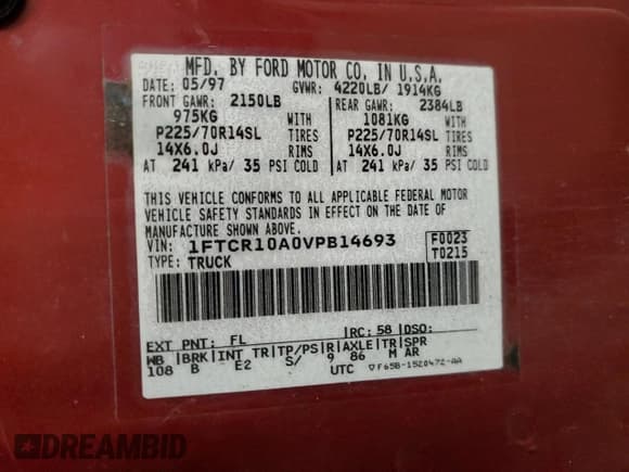 ✅ 1997 Ford Ranger XLT • VIN: 1FTCR10A0VPB14693 • Lot: 93887635. Listed on Copart with 99,330 mi. Free auction sales archive from the USA and detailed vehicle history report at DreamBid. Image 12.