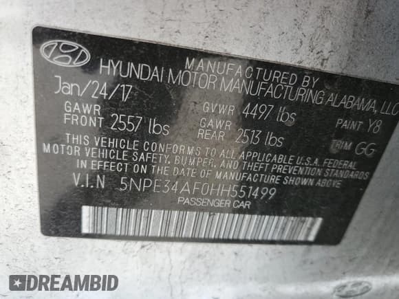 ✅ 2017 Hyundai Sonata Sport • VIN: 5NPE34AF0HH551499 • Лот: 47924743. Опубликован ранее на Copart с пробегом 35 426 миль. Бесплатный доступ к архиву аукционных продаж из США и подробный отчёт об истории автомобиля на DreamBid. Изображение 14.