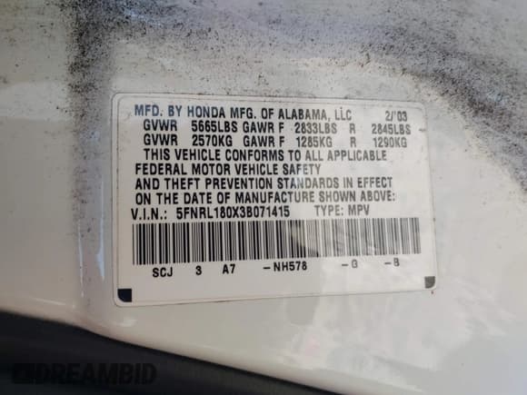 ✅ 2003 Honda Odyssey EX-L • VIN: 5FNRL180X3B071415 • Лот: 43482389. Опубликован ранее на IAAI с пробегом 293 592 миль. Бесплатный доступ к архиву аукционных продаж из США и подробный отчёт об истории автомобиля на DreamBid. Изображение 9.
