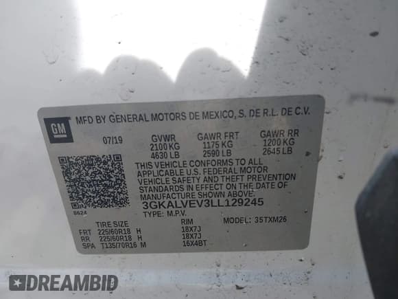 ✅ 2020 GMC Terrain SLT • VIN: 3GKALVEV3LL129245 • Lot: 42037672. Listed on IAAI with 112,996 mi. Free auction sales archive from the USA and detailed vehicle history report at DreamBid. Image 9.