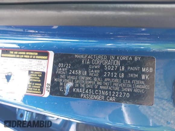 ✅ 2022 Kia Stinger GT1 • VIN: KNAE45LC3N6122270 • Лот: 42485068. Опубликован ранее на IAAI с пробегом 50 513 миль. Бесплатный доступ к архиву аукционных продаж из США и подробный отчёт об истории автомобиля на DreamBid. Изображение 9.