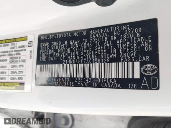 ✅ 2010 Toyota Matrix • VIN: 2T1KU4EE7AC196129 • Lot: 43397487. Listed on IAAI with 228,087 mi. Free auction sales archive from the USA and detailed vehicle history report at DreamBid. Image 9.