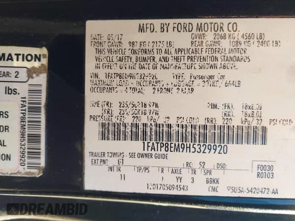 ✅ 2017 Ford Mustang V6 • VIN: 1FATP8EM9H5329920 • Lot: 41269529. Listed on IAAI with 46,923 mi. Free auction sales archive from the USA and detailed vehicle history report at DreamBid. Image 9.