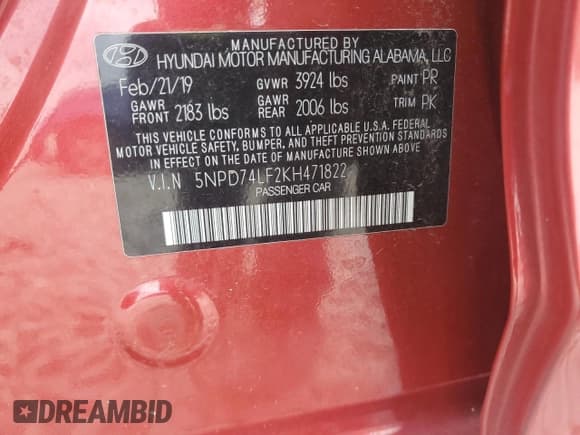 ✅ 2019 Hyundai Elantra SE • VIN: 5NPD74LF2KH471822 • Lot: 70693915. Listed on Copart with 94,832 mi. Free auction sales archive from the USA and detailed vehicle history report at DreamBid. Image 12.