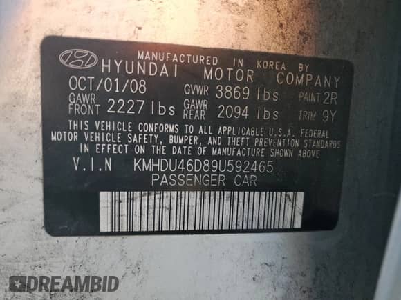 ✅ 2009 Hyundai Elantra GLS • VIN: KMHDU46D89U592465 • Лот: 91002315. Опубликован ранее на Copart с пробегом 141 740 миль. Бесплатный доступ к архиву аукционных продаж из США и подробный отчёт об истории автомобиля на DreamBid. Изображение 12.