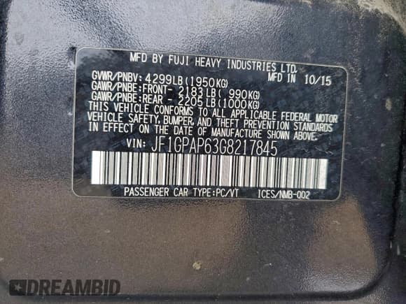 ✅ 2016 Subaru Impreza Special Sports Premium • VIN: JF1GPAP63G8217845 • Lot: 94079055. Listed on Copart with 144,744 mi. Free auction sales archive from the USA and detailed vehicle history report at DreamBid. Image 13.