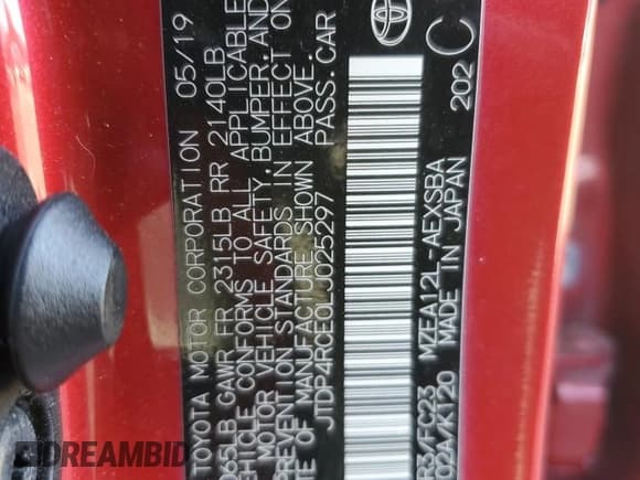 ✅ 2020 Toyota Corolla SE • VIN: JTDP4RCE0LJ025297 • Lot: 92423835. Listed on Copart with 103,279 mi. Free auction sales archive from the USA and detailed vehicle history report at DreamBid. Image 13.