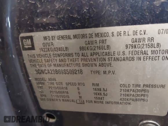 ✅ 2009 Chevrolet HHR 1LT • VIN: 3GNCA23B69S509218 • Lot: 41958206. Listed on IAAI with 189,842 mi. Free auction sales archive from the USA and detailed vehicle history report at DreamBid. Image 9.