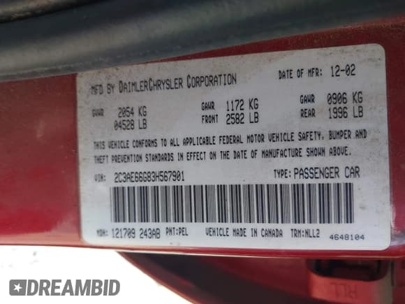 ✅ 2003 Chrysler 300M M • VIN: 2C3AE66G83H567901 • Lot: 42046395. Wystawiony na IAAI z przebiegiem 136 857 mil. Bezpłatny archiwum sprzedaży aukcyjnych z USA i szczegółowy raport historii pojazdu na DreamBid. Zdjęcie 9.