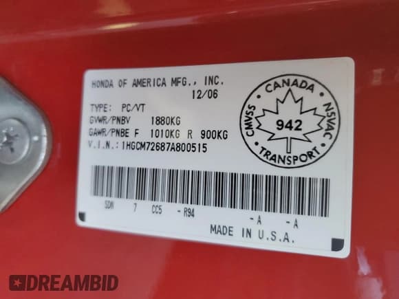 ✅ 2007 Honda Accord EX-L • VIN: 1HGCM72687A800515 • Лот: 82082855. Опубликован ранее на Copart с пробегом 416 505 миль. Бесплатный доступ к архиву аукционных продаж из США и подробный отчёт об истории автомобиля на DreamBid. Изображение 12.