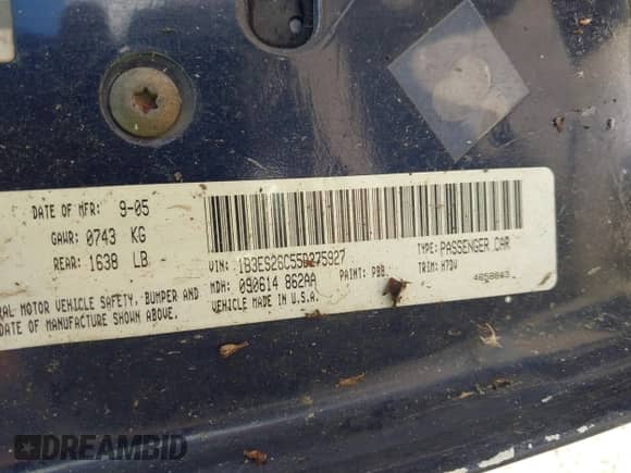 2005 Dodge Neon SE с VIN 1B3ES26C55D275927, выставлен на аукционе IAAI как лот 43620850 с пробегом Не указан миль и . История ставок и продаж доступна на DreamBid. Изображение 9.