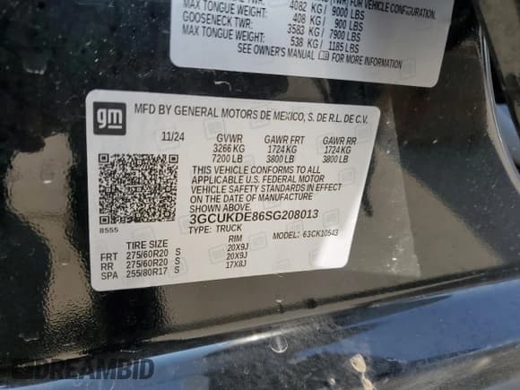 ✅ 2025 Chevrolet Silverado 1500 • VIN: 3GCUKDE86SG208013 • Лот: 59910005. Опубликован ранее на Copart с пробегом 7 423 миль. Бесплатный доступ к архиву аукционных продаж из США и подробный отчёт об истории автомобиля на DreamBid. Изображение 12.