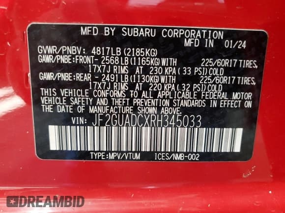 ✅ 2024 Subaru Crosstrek Premium • VIN: JF2GUADCXRH345033 • Lot: 86593995. Listed on Copart with 14,566 mi. Free auction sales archive from the USA and detailed vehicle history report at DreamBid. Image 12.