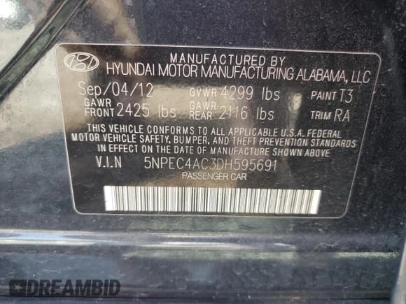 ✅ 2013 Hyundai Sonata SE • VIN: 5NPEC4AC3DH595691 • Лот: 71876654. Опубликован ранее на Copart с пробегом 61 725 миль. Бесплатный доступ к архиву аукционных продаж из США и подробный отчёт об истории автомобиля на DreamBid. Изображение 14.