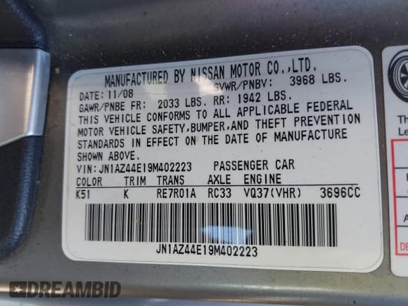 ✅ 2009 Nissan 370Z Touring • VIN: JN1AZ44E19M402223 • Lot: 41715048. Listed on IAAI with 89,123 mi. Free auction sales archive from the USA and detailed vehicle history report at DreamBid. Image 9.