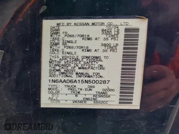 ✅ 2005 Nissan Titan SE • VIN: 1N6AA06A15N500287 • Лот: 94309915. Опубликован ранее на Copart с пробегом 386 662 миль. Бесплатный доступ к архиву аукционных продаж из США и подробный отчёт об истории автомобиля на DreamBid. Изображение 12.