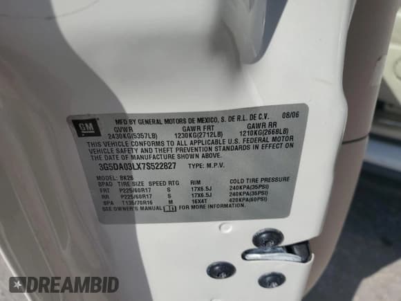 ✅ 2007 Buick Rendezvous CX • VIN: 3G5DA03LX7S522827 • Lot: 84901155. Listed on Copart with 181,653 mi. Free auction sales archive from the USA and detailed vehicle history report at DreamBid. Image 13.