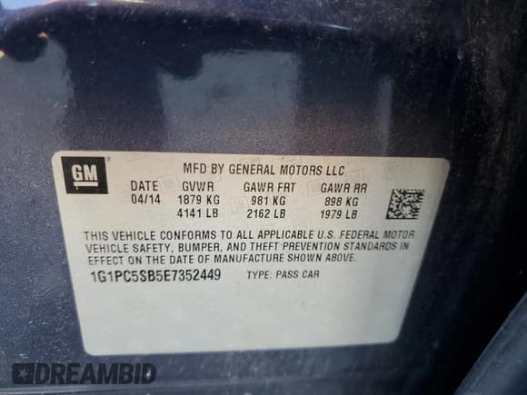 ✅ 2014 Chevrolet Cruze 1LT • VIN: 1G1PC5SB5E7352449 • Лот: 90703335. Опубликован ранее на Copart с пробегом 91 823 миль. Бесплатный доступ к архиву аукционных продаж из США и подробный отчёт об истории автомобиля на DreamBid. Изображение 12.