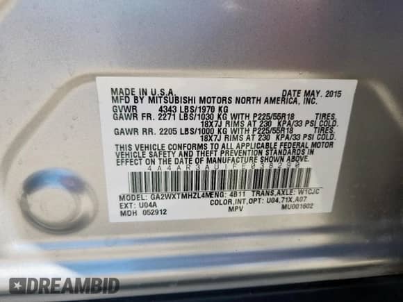 2015 Mitsubishi Outlander ES с VIN 4A4AR3AU1FE038290, выставлен на аукционе Copart как лот 71430325 с пробегом 109 474 миль миль и Чистый • Clean title. История ставок и продаж доступна на DreamBid. Изображение 13.