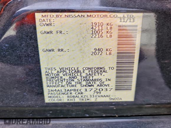 ✅ 2014 Nissan Altima SL • VIN: 1N4AL3AP8EC172037 • Lot: 93890905. Wystawiony na Copart z przebiegiem 188 172 mil. Bezpłatny archiwum sprzedaży aukcyjnych z USA i szczegółowy raport historii pojazdu na DreamBid. Zdjęcie 12.