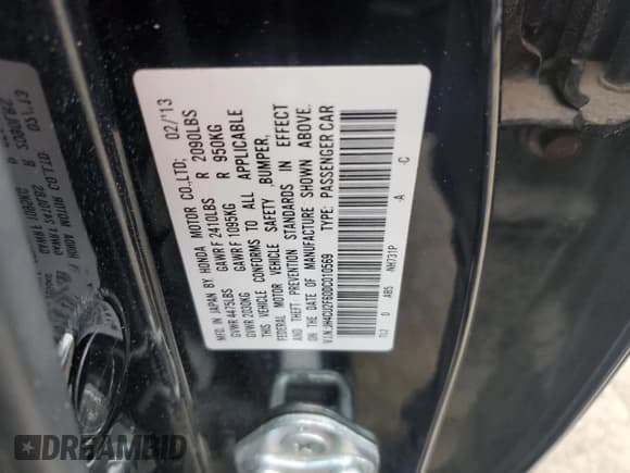 ✅ 2013 Acura TSX Technology • VIN: JH4CU2F60DC010569 • Lot: 92247785. Listed on Copart with 266,539 mi. Free auction sales archive from the USA and detailed vehicle history report at DreamBid. Image 13.