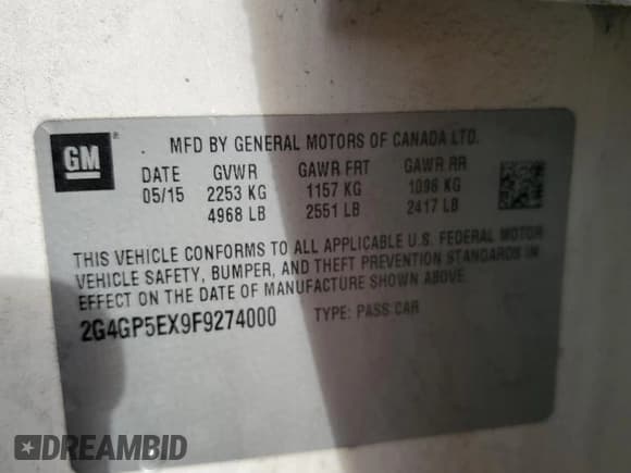 ✅ 2015 Buick Regal Premium I • VIN: 2G4GP5EX9F9274000 • Lot: 74495344. Listed on Copart with 89,092 mi. Free auction sales archive from the USA and detailed vehicle history report at DreamBid. Image 12.