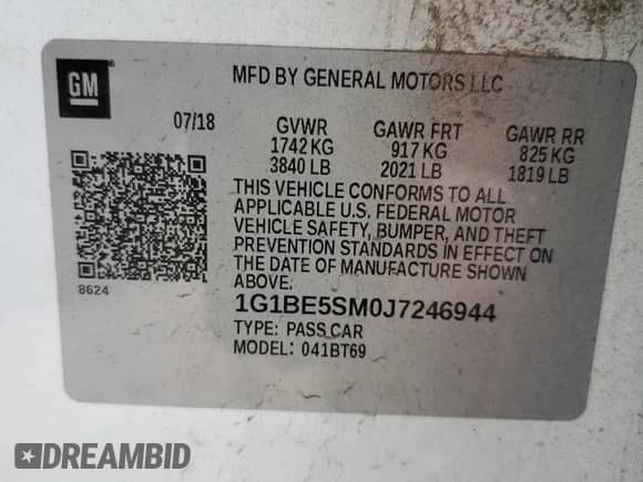 2018 Chevrolet Cruze LT z VIN 1G1BE5SM0J7246944, wystawiony jako Copart lot #70740502 z przebiegiem 73 133 mil mil oraz . Historia ofert i sprzedaży dostępna na DreamBid. Obrazek 12.