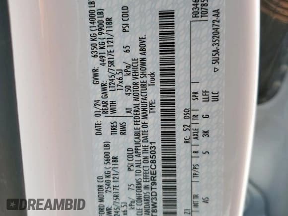 ✅ 2024 Ford F-350 XL • VIN: 1FT8W3DT9REC85031 • Лот: 69135495. Опубликован ранее на Copart с пробегом 107 976 миль. Бесплатный доступ к архиву аукционных продаж из США и подробный отчёт об истории автомобиля на DreamBid. Изображение 12.