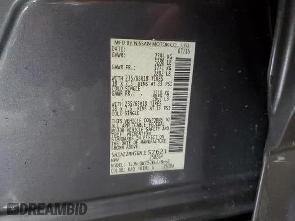 ✅ 2016 Nissan Murano S • VIN: 5N1AZ2MH5GN157621 • Lot: 89542545. Listed on Copart with 138,693 mi. Free auction sales archive from the USA and detailed vehicle history report at DreamBid. Image 13.