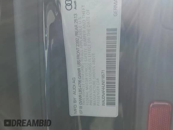 ✅ 2018 Audi A4 Premium • VIN: WAUDNAF44JN018571 • Lot: 87478315. Wystawiony na Copart z przebiegiem 21 165 mil. Bezpłatny archiwum sprzedaży aukcyjnych z USA i szczegółowy raport historii pojazdu na DreamBid. Zdjęcie 12.