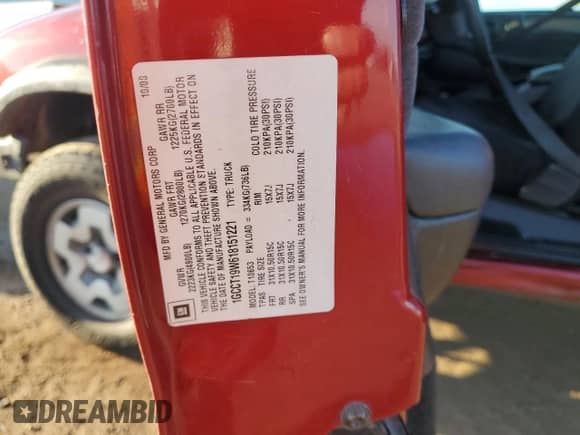 2001 Chevrolet S-10 LS ZR2 с VIN 1GCCT19W618151221, выставлен на аукционе Copart как лот 68644074 с пробегом 88 001 миль миль и Списание • Salvage title. История ставок и продаж доступна на DreamBid. Изображение 12.