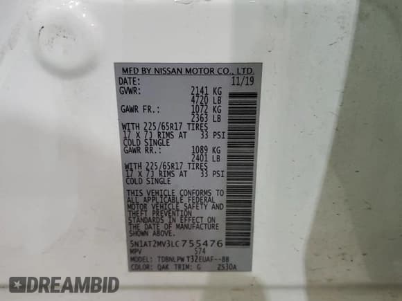 ✅ 2020 Nissan Rogue SL • VIN: 5N1AT2MV3LC755476 • Lot: 85013735. Listed on Copart with 91,951 mi. Free auction sales archive from the USA and detailed vehicle history report at DreamBid. Image 14.