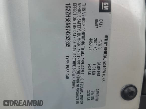 ✅ 2007 Pontiac G6 GT • VIN: 1G2ZH58N974253855 • Lot: 86320835. Listed on Copart with 108,948 mi. Free auction sales archive from the USA and detailed vehicle history report at DreamBid. Image 12.