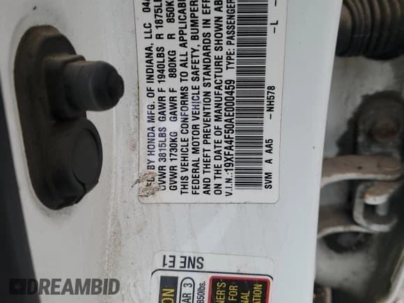 ✅ 2010 Honda Civic GX • VIN: 19XFA4F50AE000459 • Lot: 90134795. Listed on Copart with Not provided. Free auction sales archive from the USA and detailed vehicle history report at DreamBid. Image 12.