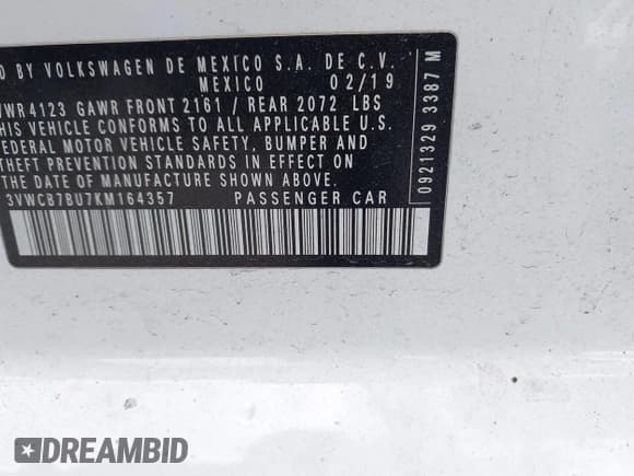 ✅ 2019 Volkswagen Jetta S • VIN: 3VWCB7BU7KM164357 • Лот: 43374823. Опубликован ранее на IAAI с пробегом 146 634 миль. Бесплатный доступ к архиву аукционных продаж из США и подробный отчёт об истории автомобиля на DreamBid. Изображение 9.