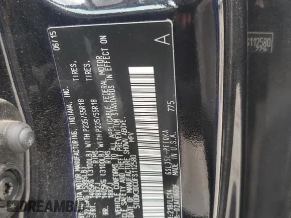 ✅ 2015 Toyota Sienna Limited • VIN: 5TDDK3DC0FS112580 • Lot: 81331865. Listed on Copart with 91,132 mi. Free auction sales archive from the USA and detailed vehicle history report at DreamBid. Image 14.