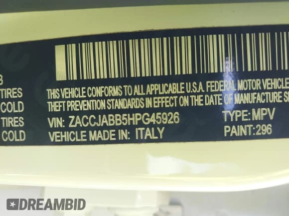 ✅ 2017 Jeep Renegade Latitude • VIN: ZACCJABB5HPG45926 • Lot: 42979862. Listed on IAAI with 45,864 mi. Free auction sales archive from the USA and detailed vehicle history report at DreamBid. Image 9.