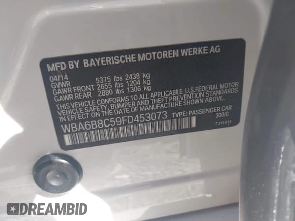 ✅ 2015 BMW 6 Series 640i xDrive • VIN: WBA6B8C59FD453073 • Lot: 41924061. Wystawiony na IAAI z przebiegiem 81 421 mil. Bezpłatny archiwum sprzedaży aukcyjnych z USA i szczegółowy raport historii pojazdu na DreamBid. Zdjęcie 9.