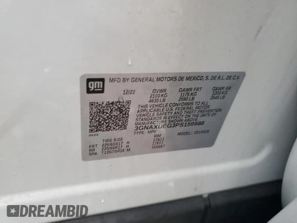 ✅ 2023 Chevrolet Equinox LT • VIN: 3GNAXUEG3PS159988 • Лот: 83876235. Опубликован ранее на Copart с пробегом 46 004 миль. Бесплатный доступ к архиву аукционных продаж из США и подробный отчёт об истории автомобиля на DreamBid. Изображение 13.