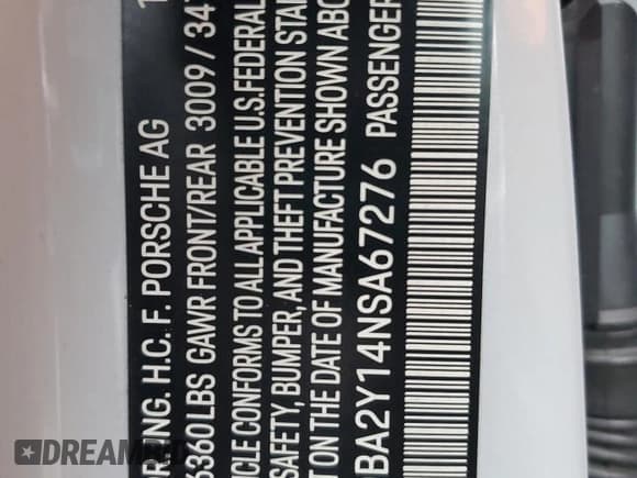 ✅ 2022 Porsche Taycan 4 • VIN: WP0BA2Y14NSA67276 • Lot: 90290995. Listed on Copart with 25,648 mi. Free auction sales archive from the USA and detailed vehicle history report at DreamBid. Image 14.