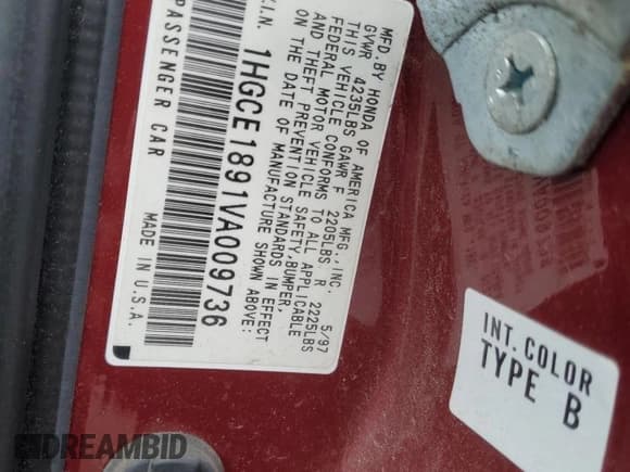 ✅ 1997 Honda Accord EX • VIN: 1HGCE1891VA009736 • Лот: 86597234. Опубликован ранее на Copart с пробегом 184 817 миль. Бесплатный доступ к архиву аукционных продаж из США и подробный отчёт об истории автомобиля на DreamBid. Изображение 12.