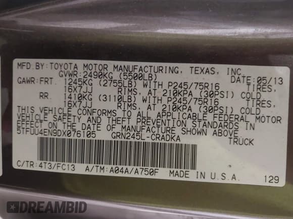 ✅ 2013 Toyota Tacoma • VIN: 5TFUU4EN9DX076105 • Лот: 42465284. Опубликован ранее на IAAI с пробегом 131 362 миль. Бесплатный доступ к архиву аукционных продаж из США и подробный отчёт об истории автомобиля на DreamBid. Изображение 9.