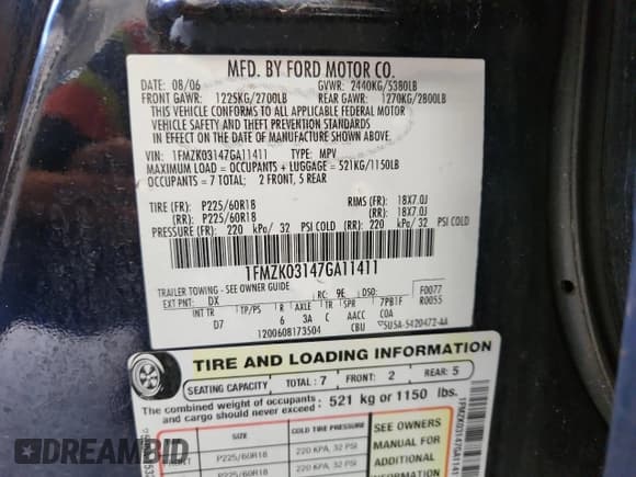✅ 2007 Ford Freestyle Limited • VIN: 1FMZK03147GA11411 • Lot: 80562195. Wystawiony na Copart z przebiegiem 178 390 mil. Bezpłatny archiwum sprzedaży aukcyjnych z USA i szczegółowy raport historii pojazdu na DreamBid. Zdjęcie 13.