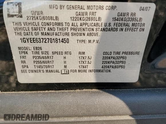 ✅ 2007 Cadillac SRX • VIN: 1GYEE637270181450 • Лот: 81000275. Опубликован ранее на Copart с пробегом 150 010 миль. Бесплатный доступ к архиву аукционных продаж из США и подробный отчёт об истории автомобиля на DreamBid. Изображение 13.