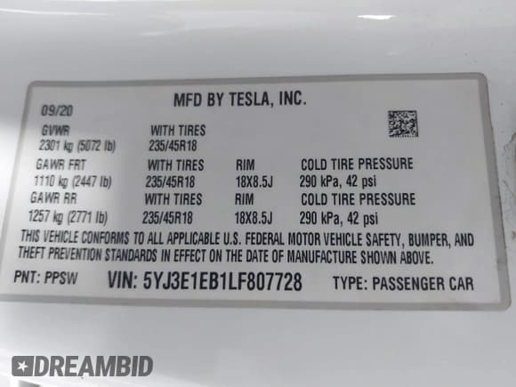 ✅ 2020 Tesla Model 3 Long Range • VIN: 5YJ3E1EB1LF807728 • Лот: 43606362. Опубликован ранее на IAAI с пробегом 87 023 миль. Бесплатный доступ к архиву аукционных продаж из США и подробный отчёт об истории автомобиля на DreamBid. Изображение 9.