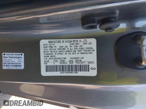 ✅ 2019 Infiniti Q60 Luxe • VIN: JN1EV7EK0KM231389 • Лот: 41740577. Опубликован ранее на IAAI с пробегом 72 434 миль. Бесплатный доступ к архиву аукционных продаж из США и подробный отчёт об истории автомобиля на DreamBid. Изображение 9.