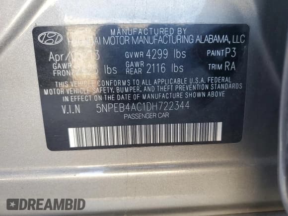 ✅ 2013 Hyundai Sonata GLS • VIN: 5NPEB4AC1DH722344 • Lot: 82301675. Wystawiony na Copart z przebiegiem 51 780 mil. Bezpłatny archiwum sprzedaży aukcyjnych z USA i szczegółowy raport historii pojazdu na DreamBid. Zdjęcie 12.