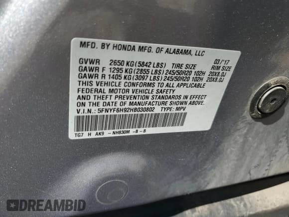 ✅ 2017 Honda Pilot Touring • VIN: 5FNYF6H92HB030802 • Лот: 67620635. Опубликован ранее на Copart с пробегом 251 017 миль. Бесплатный доступ к архиву аукционных продаж из США и подробный отчёт об истории автомобиля на DreamBid. Изображение 14.