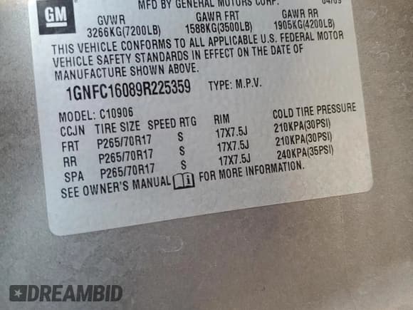 ✅ 2009 Chevrolet Suburban LS • VIN: 1GNFC16089R225359 • Lot: 76146434. Listed on Copart with 205,749 mi. Free auction sales archive from the USA and detailed vehicle history report at DreamBid. Image 13.