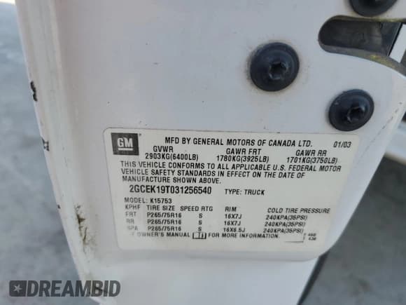 ✅ 2003 Chevrolet Silverado 1500 LS • VIN: 2GCEK19T031256540 • Lot: 76330974. Listed on Copart with Not provided. Free auction sales archive from the USA and detailed vehicle history report at DreamBid. Image 12.